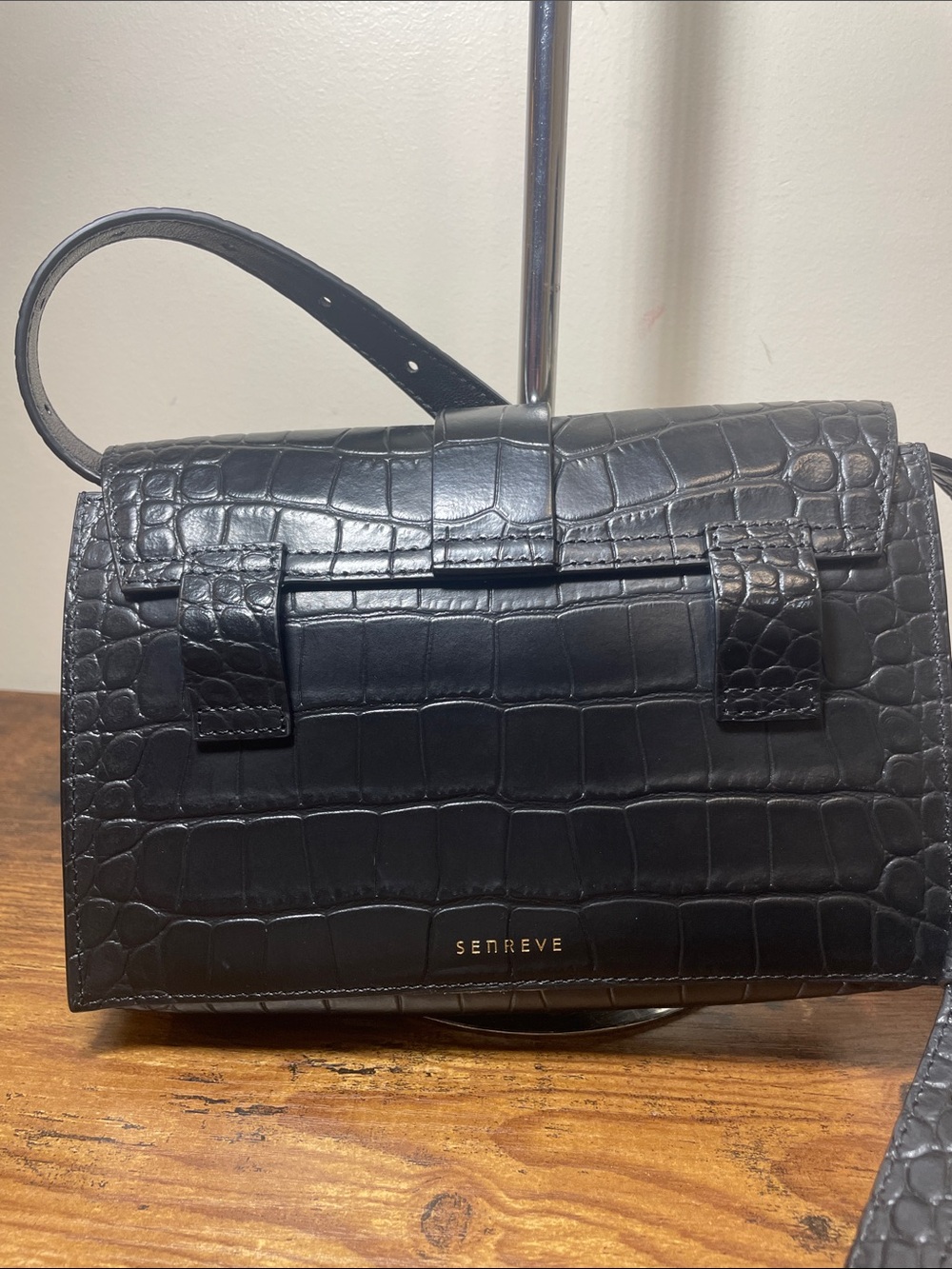 Senreve Aria Black Croc-Embossed Leather Buckle Crossbody/Belt Bag - Picture 4 of 10